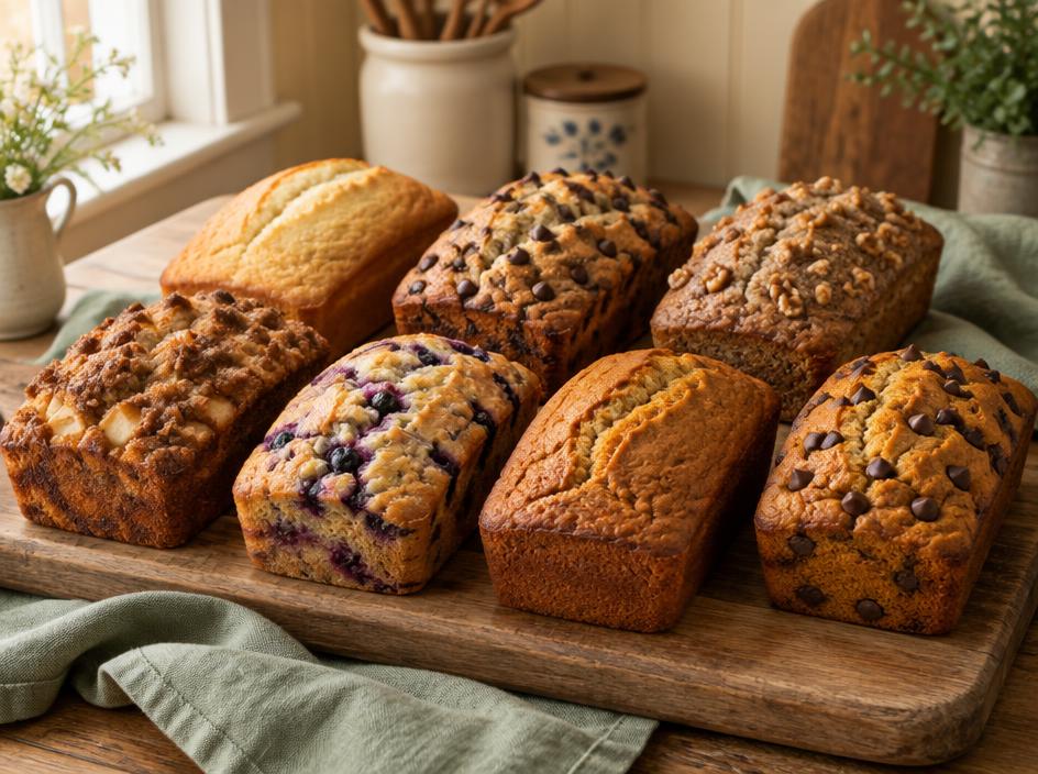 An assortment of freshly baked personal-size pan loaf breads
