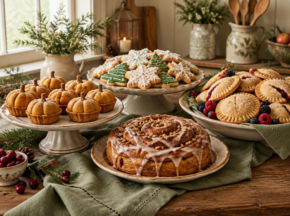 A seasonal assortment of homemade pastries, cookies, and hand pies